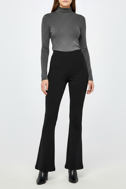 Pantalon Patte D'Éléphant Noir Taille Haute Évasé Chic Femme - Polyester