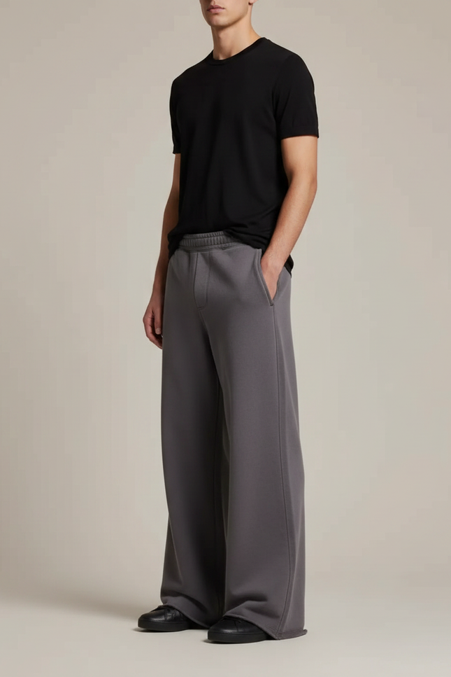 Pantalon Patte D'Éléphant Gris Ample Coton Décontracté - Molleton
