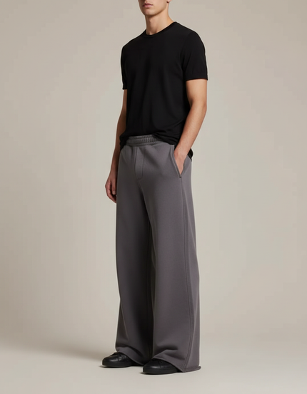 Pantalon Patte D'Éléphant Gris Ample Coton Décontracté - Molleton