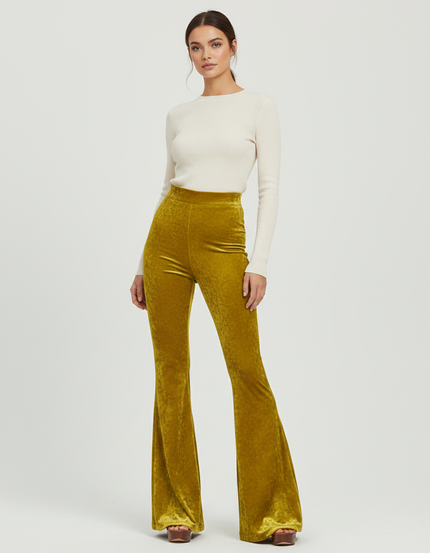 Pantalon Patte D'Éléphant Velours Jaune Moutarde Taille Haute
