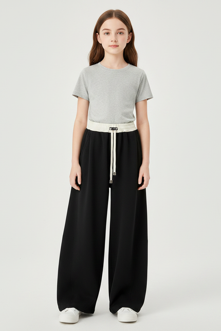 Pantalon Patte D'Éléphant Noir Ample Décontracté Cordon - Molleton