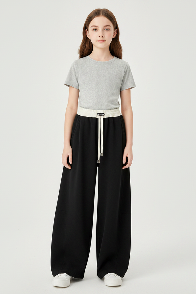 Pantalon Patte D'Éléphant Noir Ample Décontracté Cordon - Molleton
