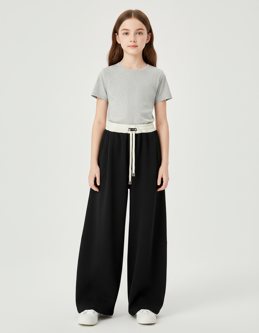 Pantalon Patte D'Éléphant Noir Ample Décontracté Cordon - Molleton