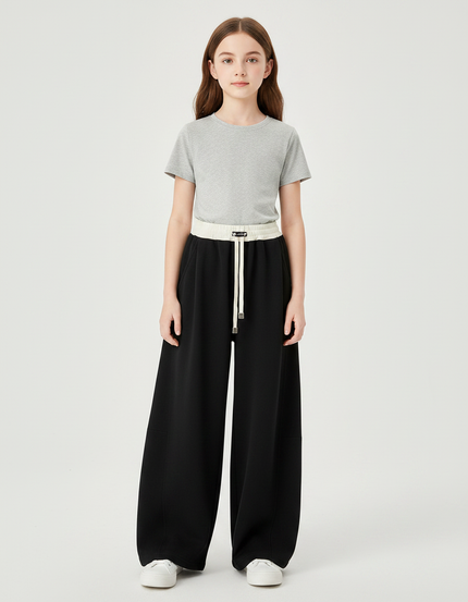 Pantalon Patte D'Éléphant Noir Ample Décontracté Cordon - Molleton