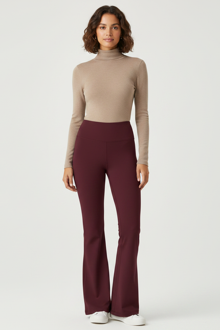 Pantalon Patte D'Éléphant Bordeaux Taille Haute Stretch Femme - Polyester