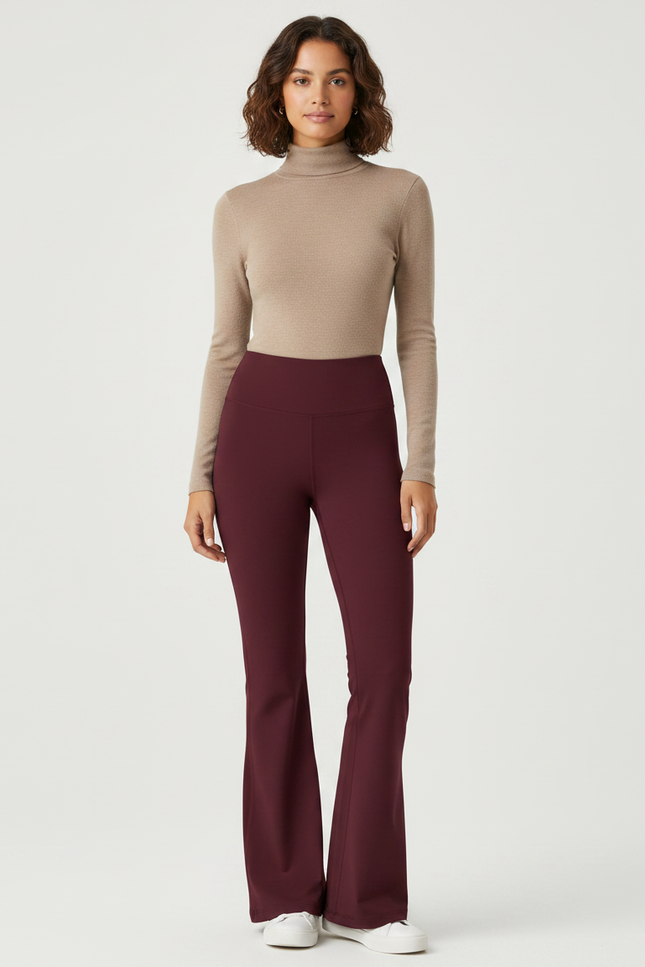 Pantalon Patte D'Éléphant Bordeaux Taille Haute Stretch Femme - Polyester