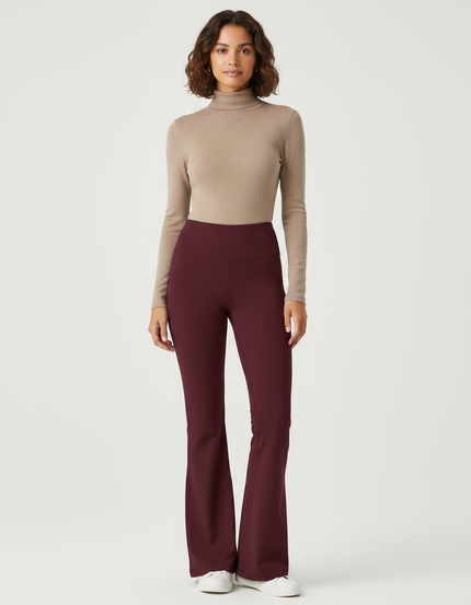Pantalon Patte D'Éléphant Bordeaux Taille Haute Stretch Femme - Polyester