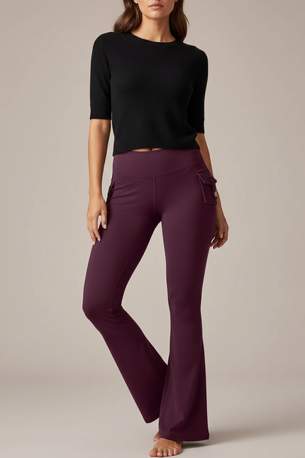 Pantalon Patte D'Éléphant Violet Cargo Yoga Évasé Sport - Polyester