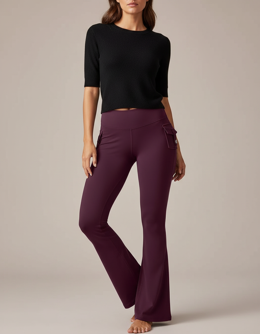 Pantalon Patte D'Éléphant Violet Cargo Yoga Évasé Sport - Polyester