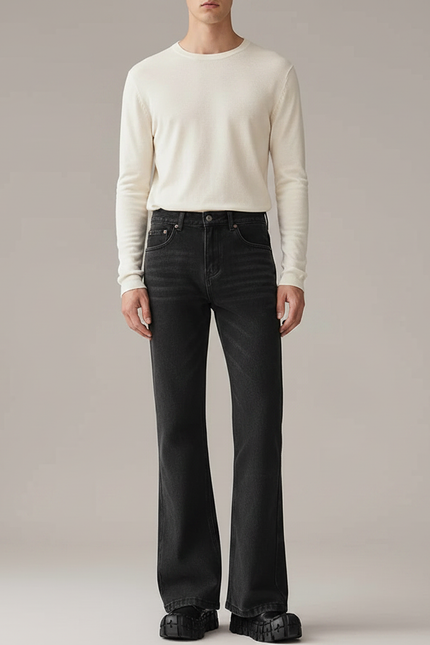 Pantalon Patte D'Éléphant Noir Décontracté Jean Homme Évasé