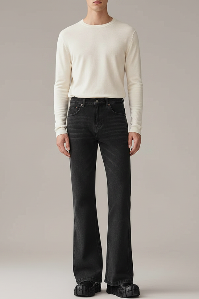 Pantalon Patte D'Éléphant Noir Décontracté Jean Homme Évasé