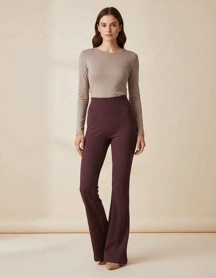 Pantalon Patte D'Éléphant Côtelé Bordeaux Taille Haute Évasé - Maille