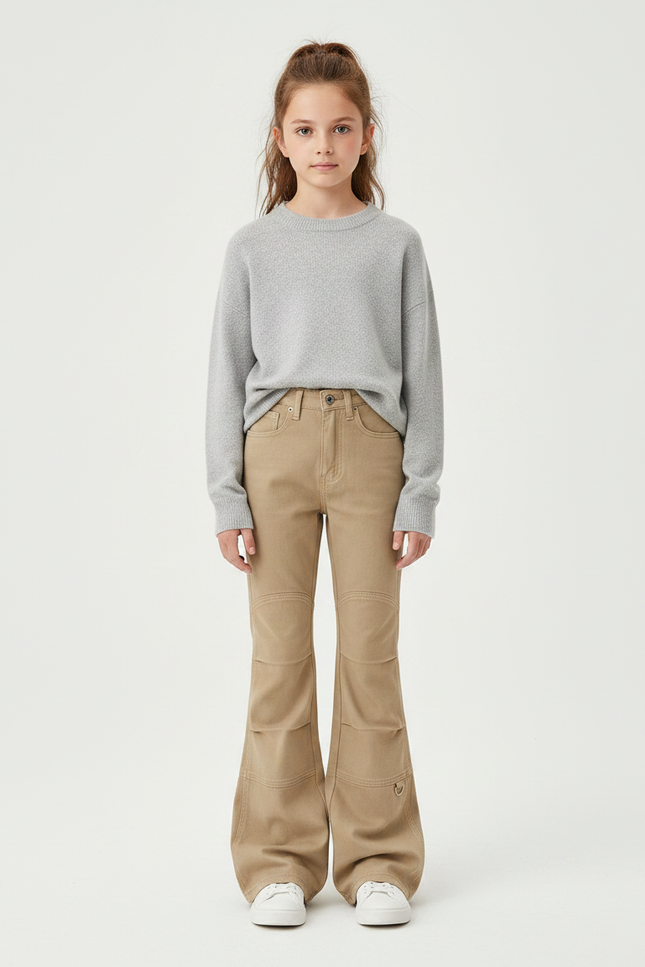 Pantalon Patte D'Éléphant Kaki Évasé Cargo Fille Décontracté - Toile
