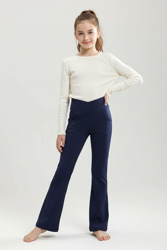 Pantalon Patte D'Éléphant Bleu Marine Évasé Confortable Fille - Polyester