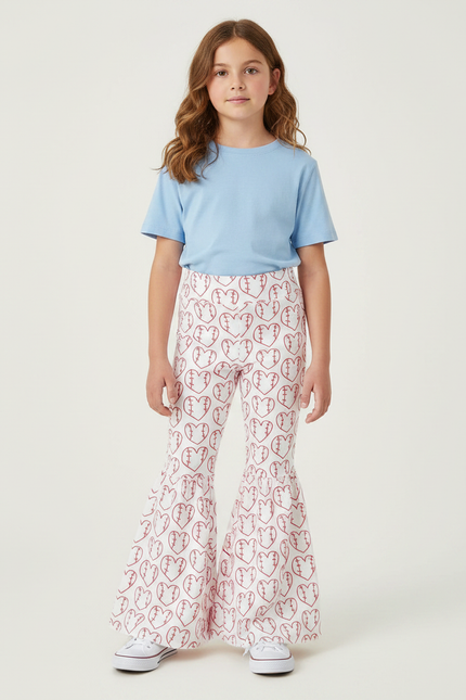 Pantalon Patte D'Éléphant Blanc Cœurs Baseball Fille - Maille