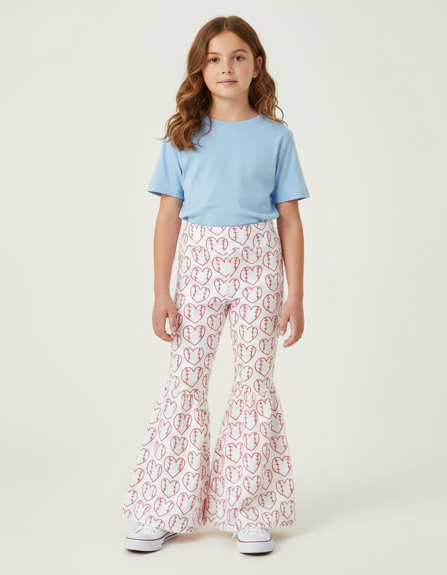 Pantalon Patte D'Éléphant Blanc Cœurs Baseball Fille - Maille