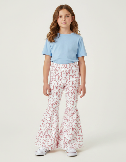 Pantalon Patte D'Éléphant Blanc Cœurs Baseball Fille - Maille