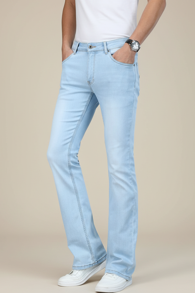 Pantalon Patte D'Éléphant Jean Bleu Clair Décontracté Homme