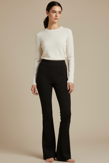 Pantalon Patte D'Éléphant Noir Taille Haute Évasé Confortable Femme - Maille