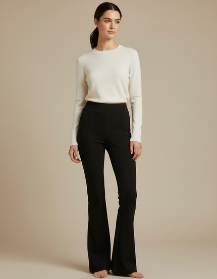 Pantalon Patte D'Éléphant Noir Taille Haute Évasé Confortable Femme - Maille