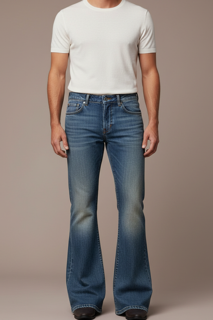 Pantalon Patte D'Éléphant Denim Bleu Vintage Homme Évasé - Jean