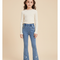 Pantalon Patte D'Éléphant Denim Bleu Fleuri Évasé Fille - Jean