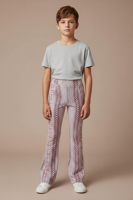Pantalon Patte D'Éléphant Imprimé Géométrique Élastique Décontracté Enfant - Maille