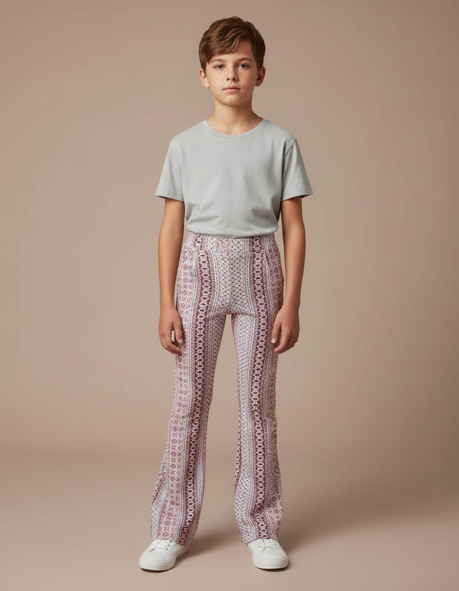 Pantalon Patte D'Éléphant Imprimé Géométrique Élastique Décontracté Enfant - Maille