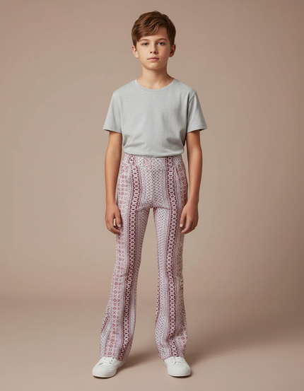 Pantalon Patte D'Éléphant Imprimé Géométrique Élastique Décontracté Enfant - Maille