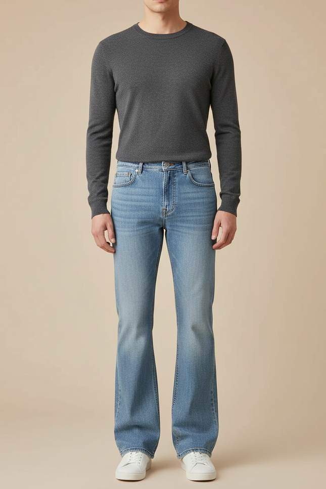 Pantalon Patte D'Éléphant Bleu Jean Confortable Coupe Évasée Homme