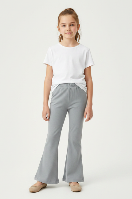 Pantalon Patte D'Éléphant Gris Uni Extensible Confortable - Maille