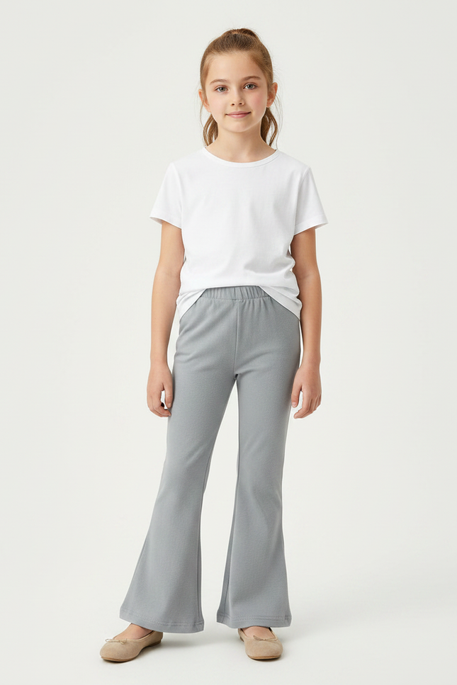Pantalon Patte D'Éléphant Gris Uni Extensible Confortable - Maille