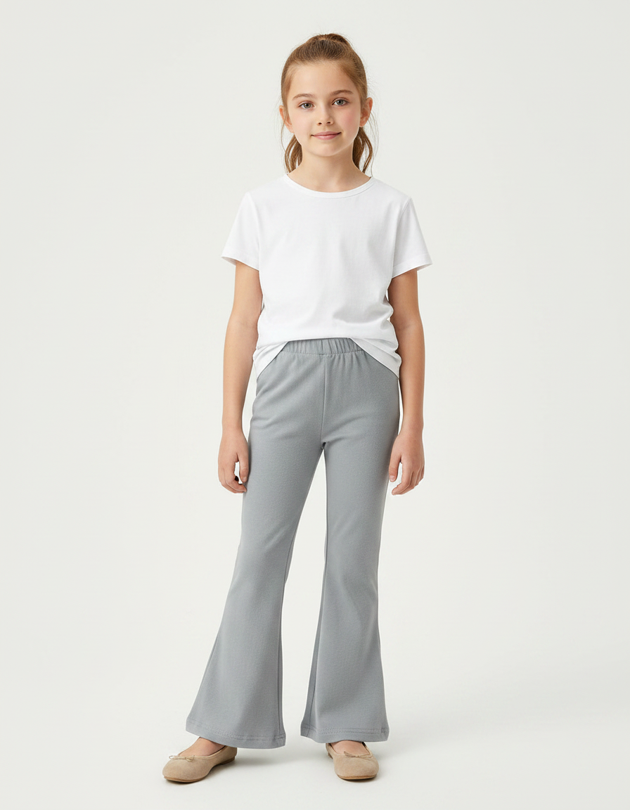 Pantalon Patte D'Éléphant Gris Uni Extensible Confortable - Maille