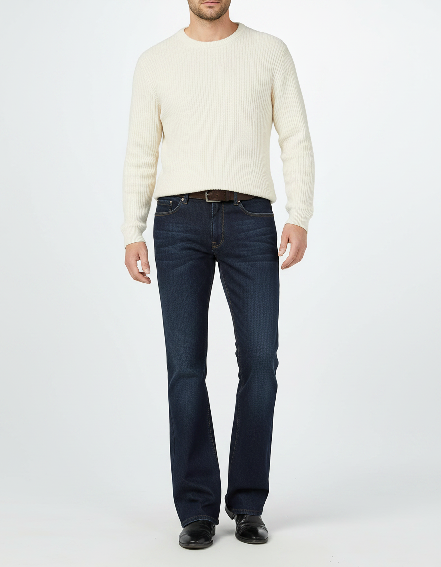 Pantalon Patte D'Éléphant Homme Bleu Denim Évasé Classique - Jean