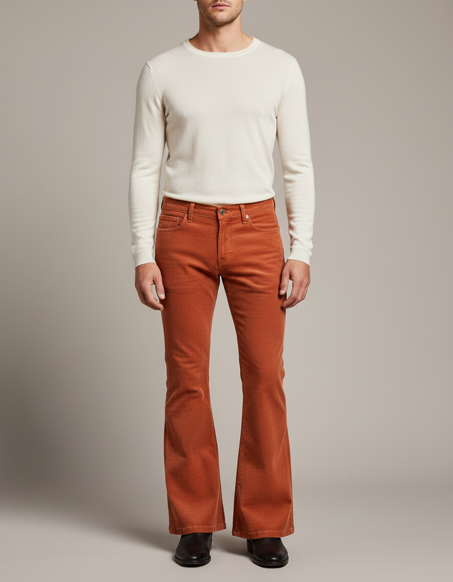 Pantalon Patte D'éléphant Vintage - Orange Cordé