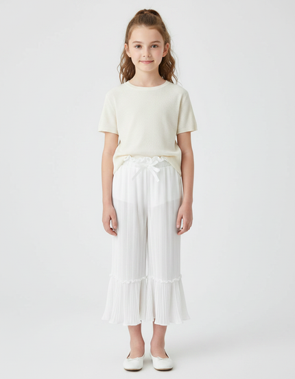 Pantalon Patte D'Éléphant Blanc Plissé Fluide Enfant - Polyester