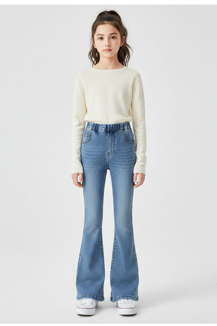 Pantalon Patte D'Éléphant Jean Bleu Évasé Décontracté Fille