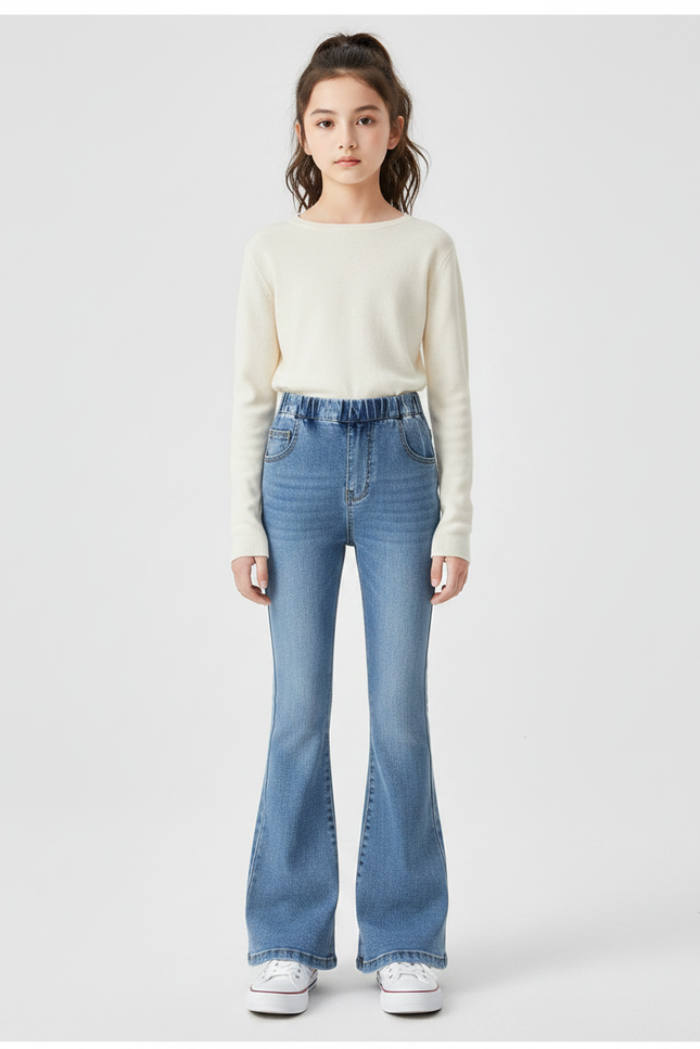 Pantalon Patte D'Éléphant Jean Bleu Évasé Décontracté Fille
