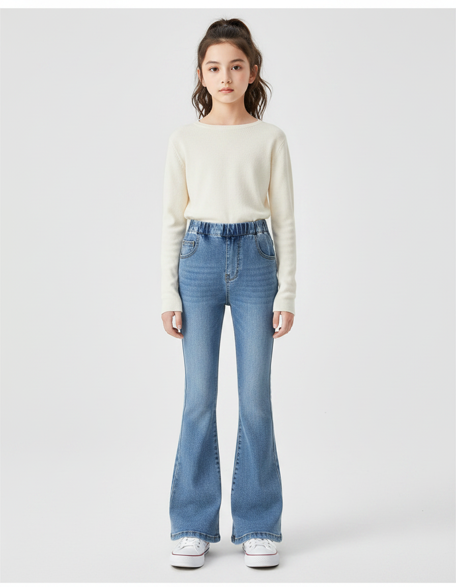 Pantalon Patte D'Éléphant Jean Bleu Évasé Décontracté Fille