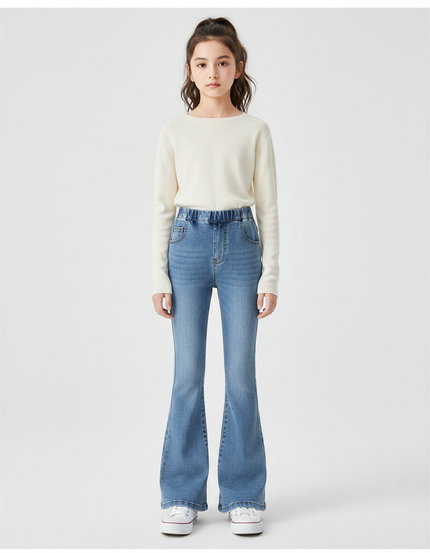 Pantalon Patte D'Éléphant Jean Bleu Évasé Décontracté Fille