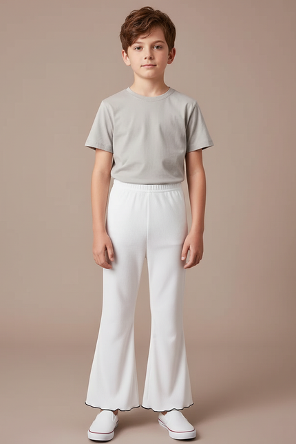 Pantalon Patte D'Éléphant Blanc Côtelé Évasé Confortable Enfant - Cordé