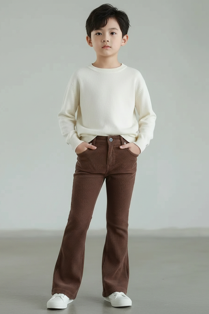 Pantalon Patte D'Éléphant Côtelé Marron Évasé Confortable Enfant - Cordé