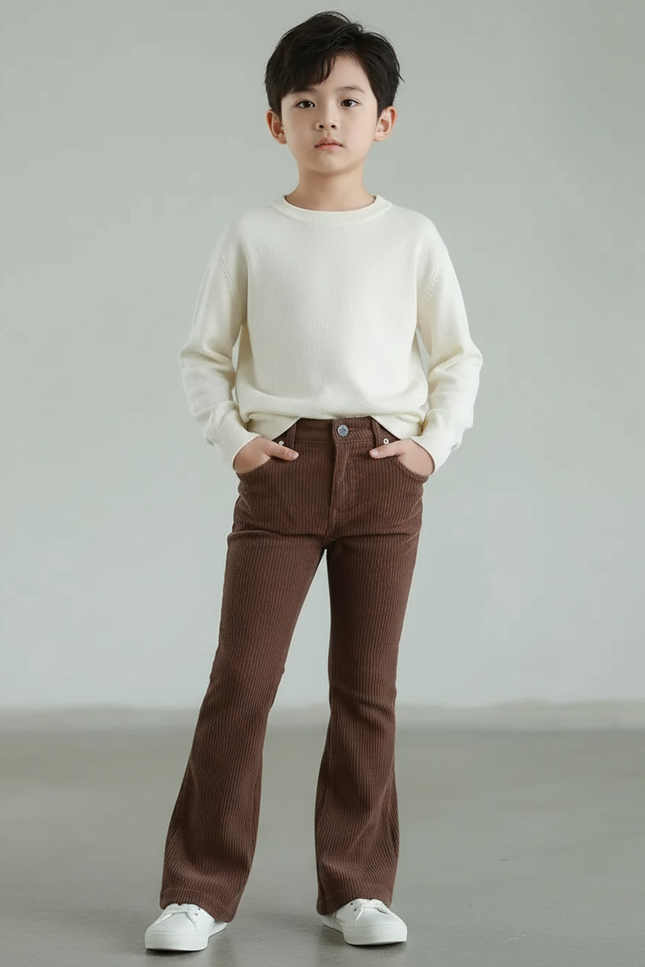 Pantalon Patte D'Éléphant Côtelé Marron Évasé Confortable Enfant - Cordé