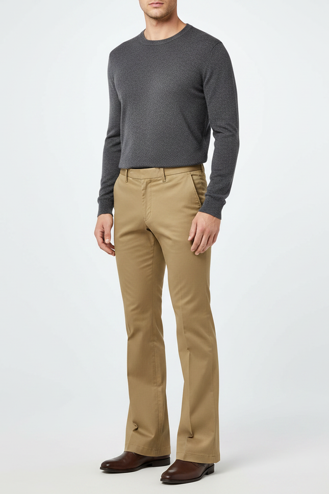 Pantalon Patte D'Éléphant Homme Beige Évasé Décontracté Classique - Gabardine