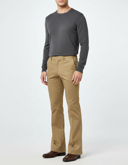 Pantalon Patte D'Éléphant Homme Beige Évasé Décontracté Classique - Gabardine