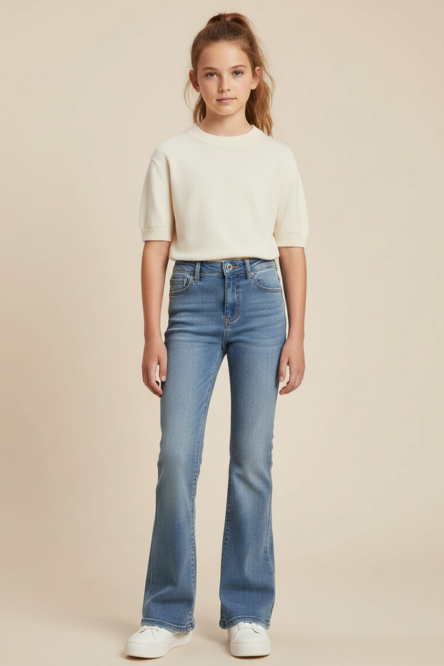 Pantalon Patte D'Éléphant Denim Bleu Clair Taille Haute Fille - Jean