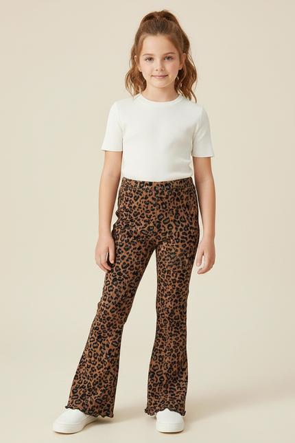 Pantalon Patte D'Éléphant Léopard Marron Évasé Confortable Fille - Maille