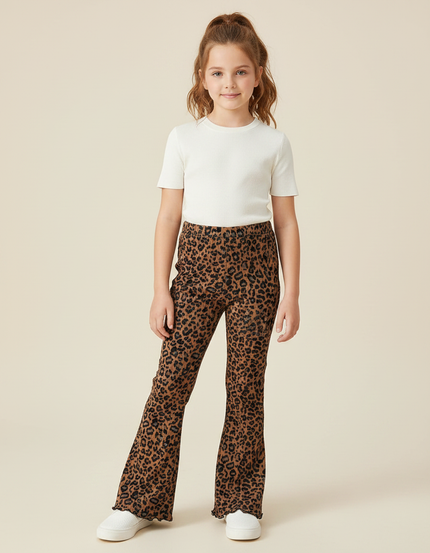 Pantalon Patte D'Éléphant Léopard Marron Évasé Confortable Fille - Maille