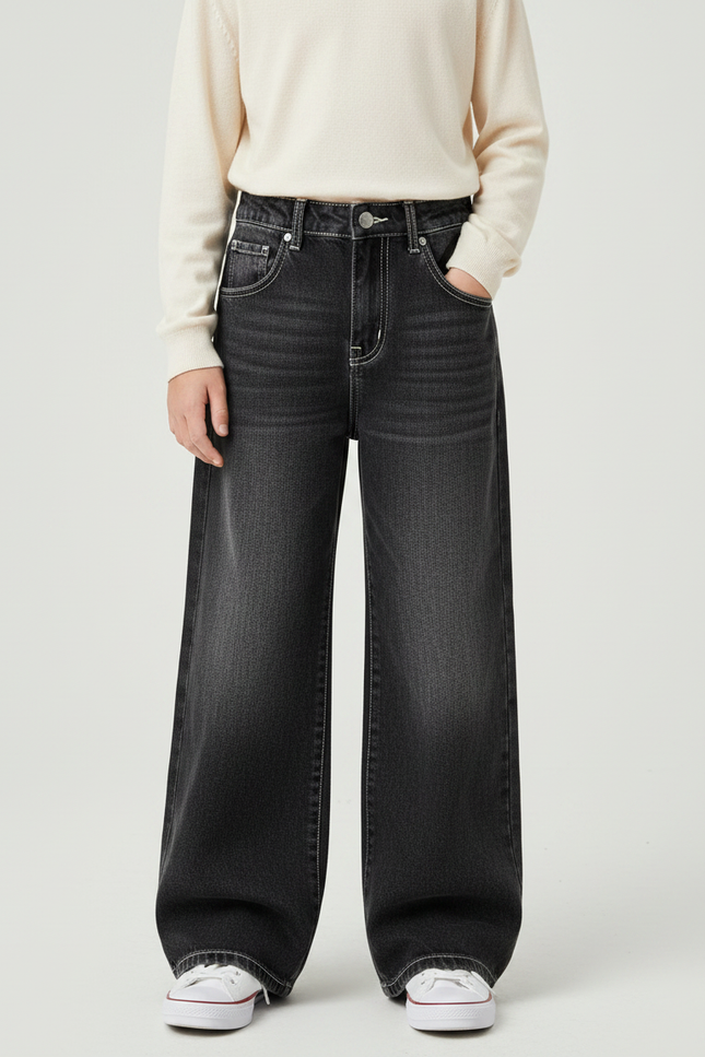 Pantalon Patte D'Éléphant Noir Délavé Ample Enfants - Jean