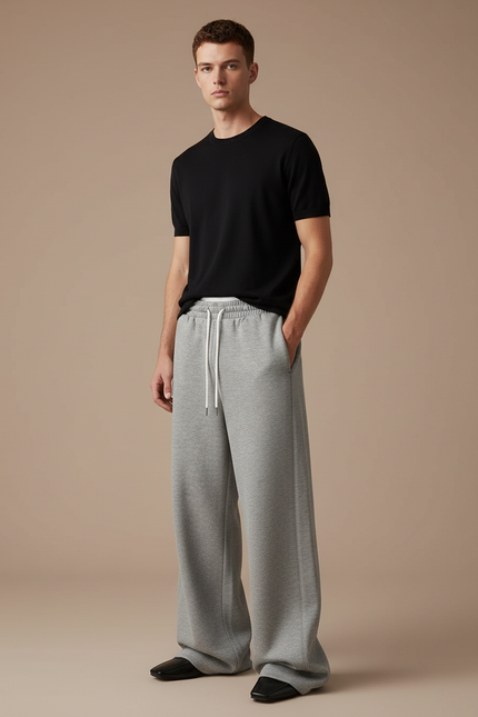 Pantalon Patte D'Éléphant Gris Décontracté Ample Coton Homme - Molleton